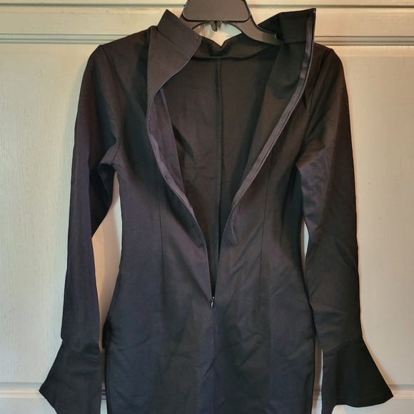 Black Bodycon Stretchy Dress With High Neck Long Sleeves - Picture 4 of 9
